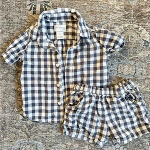 Little Planet Boys Black and White Gingham Set 12 mo
